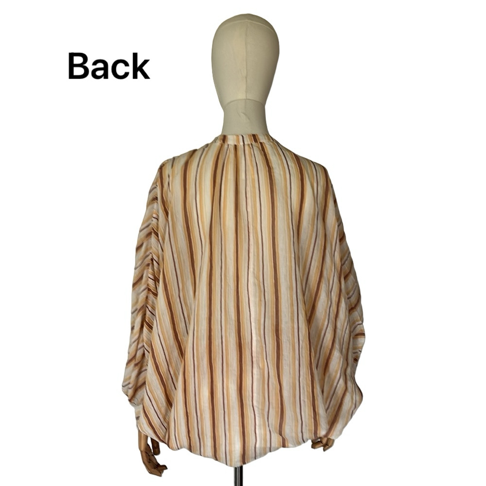 Anthropologie Tie Front Blouse Neutral Motif Batwing Sleeve Oversized Top Size S - Picture 7 of 12